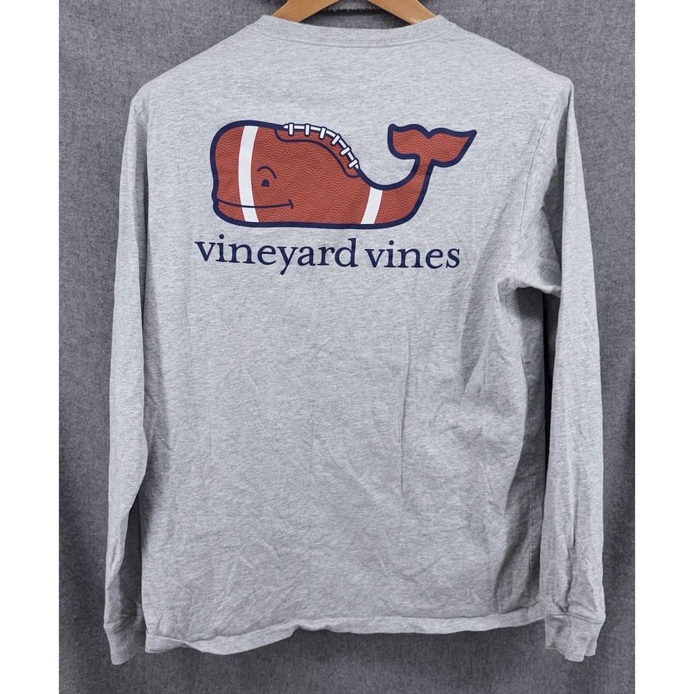 Vineyard Vines Football Whale Long Sleeve Pocket T-Shirt Men's Medium Gray